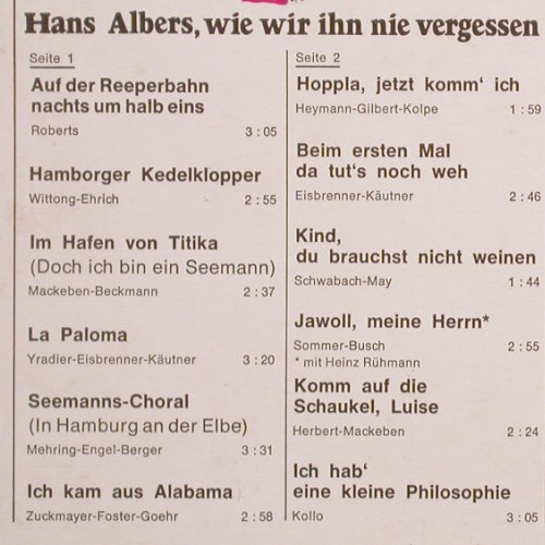 Albers,Hans: Der Blonde Hans, Sonic (131 012.7), D, 1976 Typ: LP Best.-Nr.: Y8906 Preis: 6,00 Euro