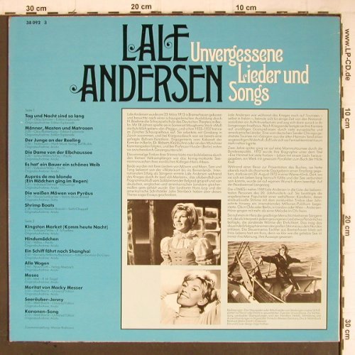 Andersen,Lale: Unvergessene Lieder und Songs, Marcato (38 092), D, 1979 Typ: LP Best.-Nr.: Y8908 Preis: 6,00 Euro