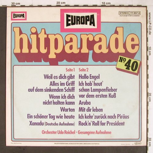 Reichel,Udo - Orchester: Hitparade No.40, gesungene Aufn., Europa(111 897.8), D, 1982 - LP - Y8916 - 3,00 Euro