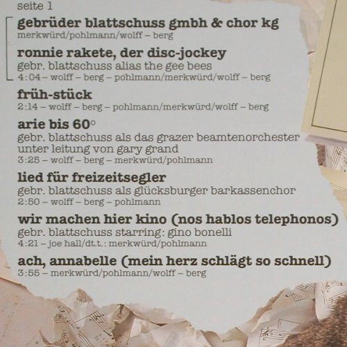 Gebrüder Blattschuss: Gesänge mit beschränkter Hoffnung, Hansa (200 905-315), D, 1979 Typ: LP Best.-Nr.: Y9039 Preis: 5,00 Euro
