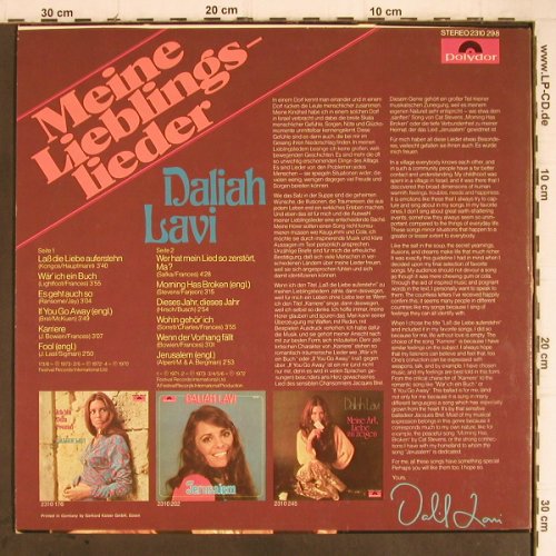 Lavi,Daliah: Meine Lieblingslieder, Polydor (2310 298), D, 1970 Typ: LP Best.-Nr.: Y9184 Preis: 5,00 Euro