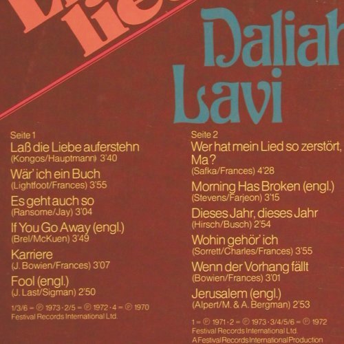 Lavi,Daliah: Meine Lieblingslieder, Polydor (2310 298), D, 1970 Typ: LP Best.-Nr.: Y9184 Preis: 5,00 Euro