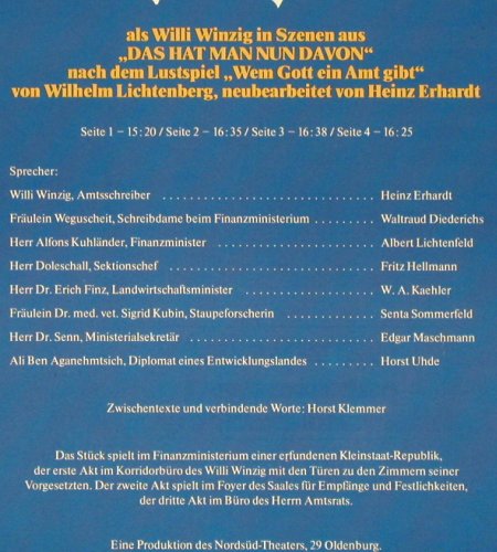 Erhardt,Heinz: Als Willy Winzig, Das Hat Man Nun.., Telefunken (6.28480 DP), D, Foc, 1979 Typ: 2LP Best.-Nr.: Y9257 Preis: 9,00 Euro