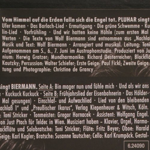 Pluhar,Erika singt Biermann: Vom Himmel auf die Erden falln..., Telefunken(6.24090 AT), D,Foc, 1979 - LP - Y9385 - 7,50 Euro