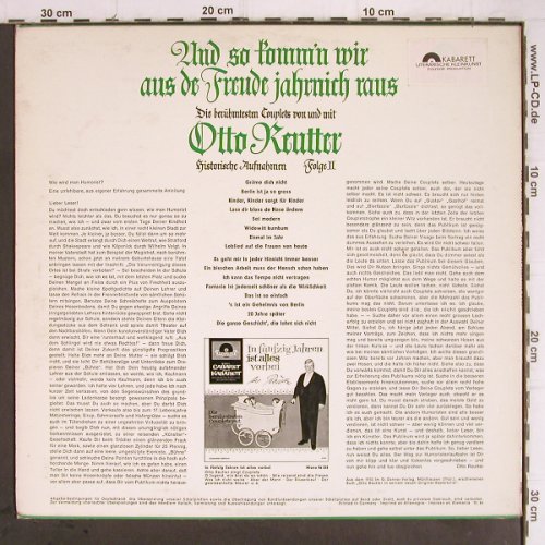 Reutter,Otto: Und so komm'n wir a.d.Freude.. Mono, Polydor Kabarett (47 804), D,Folge 2, 1964 Typ: LP Best.-Nr.: Y9425 Preis: 7,50 Euro