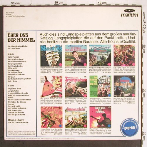Storm,Henno  und der Cantanara Chor: Über uns der Himmel, Maritim (47053 FU), D Typ: LP Best.-Nr.: Y9479 Preis: 5,00 Euro