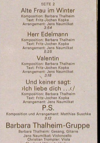 Thalheim,Barbara: Und Keiner Sagt: Ich Liebe Dich.., Amiga (8 45 229), DDR, 1982 Typ: LP Best.-Nr.: Y9485 Preis: 7,50 Euro