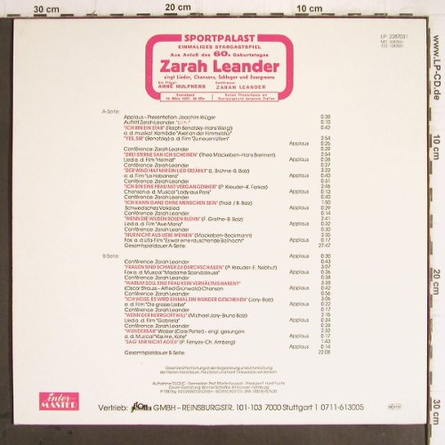 Leander,Zarah: uih-Zarah Live, Sportpalast Berlin, Intermaster (228 7031), D, 1987 Typ: LP Best.-Nr.: Y9503 Preis: 5,00 Euro