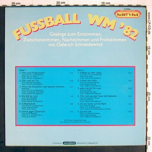 V.A.Fussball WM'82: Gesänge zum Einstimmen,..., Danny' Pan(T 70004), D,  - LP - Y9525 - 5,00 Euro