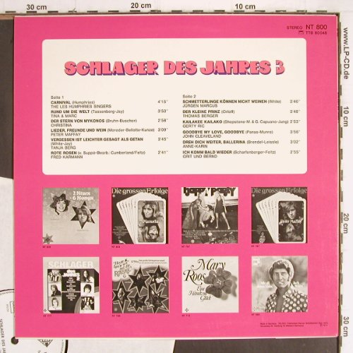 V.A.Schlager des Jahres 3: L.Humphries,P.Maffay,J.Marcus,12Tr., Telefunken (NT 800), D,whMuster, 1973 Typ: LP Best.-Nr.: Y9560 Preis: 5,00 Euro