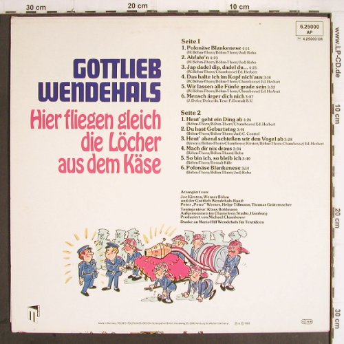 Wendehals,Gottlieb: Hier fliegen gleich d.Löcher a.d.Kä, Teldec(6.25000 AP), D, 1982 - LP - Y9567 - 4,00 Euro