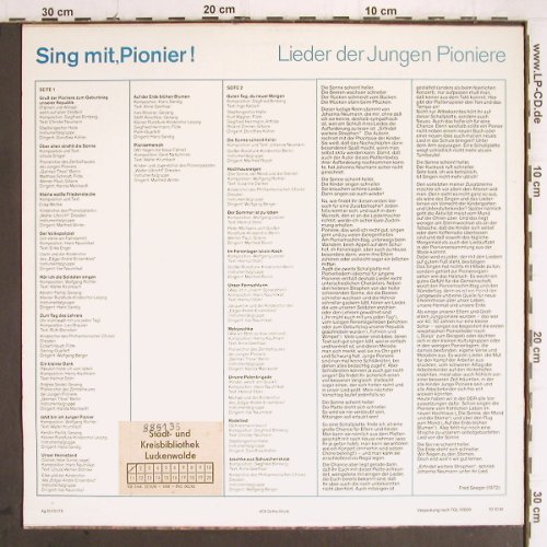 V.A.Sing mit,Pionier!: Stadtsingechor Halle..Kinderc.d.Phi, Nova (8 85 029), DDR, 21Tr., 1975 Typ: LP Best.-Nr.: Y9588 Preis: 6,00 Euro