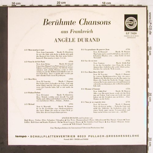 Durand,Angele: Berühmte Chansons aus Frankreich, Tempo(LP 7020), D, m-/vg+,  - LP - Y9650 - 10,00 Euro