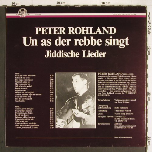 Rohland,Peter: Un as der rebbe singt,Jiddische Lie, Thorofon(76.23 889), D, Foc, 1967 - LP - Y9673 - 9,00 Euro
