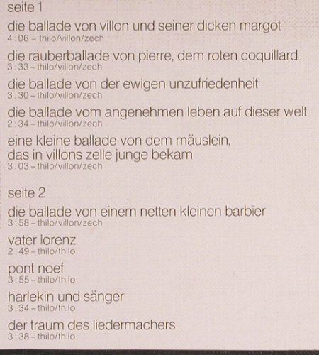 Thilo,Michael: Villon-Balladen u.eigene Lieder v., Der Andere Song (89 047 IU), D, 1975 Typ: LP Best.-Nr.: Y9678 Preis: 5,00 Euro
