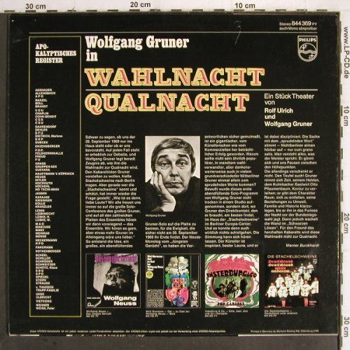 Gruner,Wolfgang: Wahlnacht Qualnacht, 28 Sep 1969, Philips (844 369 PY), D, 1969 Typ: LP Best.-Nr.: Y9969 Preis: 14,00 Euro