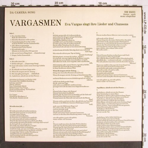 Vargas,Eva: Vargasmen, Lieder u.Chansons, Da Camera Magna (SM 95031), vg+/m- Typ: LP Best.-Nr.: Y9974 Preis: 15,00 Euro