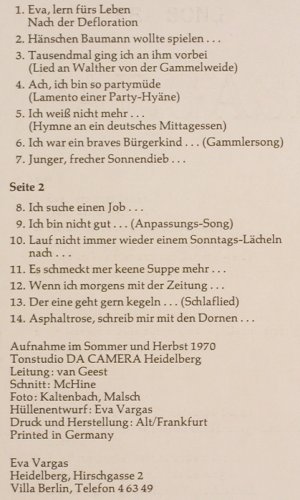 Vargas,Eva: Vargasmen, Lieder u.Chansons, Da Camera Magna (SM 95031), vg+/m- Typ: LP Best.-Nr.: Y9974 Preis: 15,00 Euro
