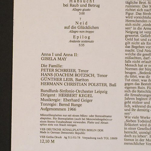 7 Todsünden der Kleinbürger: Brecht/Weill,G.May,Ballett m.Gegang, Eterna(8 25 732), DDR, 1978 - LP - E6759 - 6,00 Euro