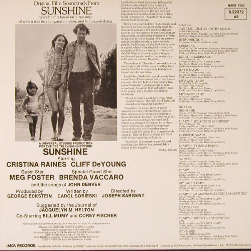 Sunshine: Original Film Soundtrack, MCA(6.22072 AS), D, 1973 - LP - E8352 - 6,00 Euro