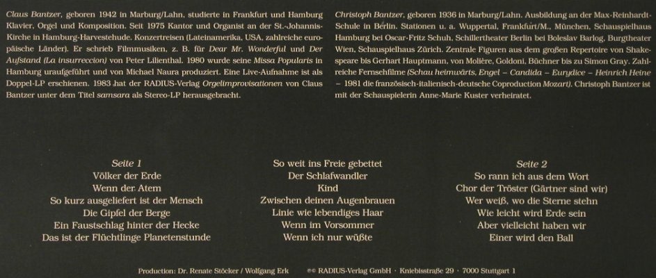 Bantzer,Christoph & Claus: Zerstöret nicht d.Weltall d.Worte, Radius(66.23 257-01-2), D Foc, 1983 - LP - F1457 - 7,50 Euro