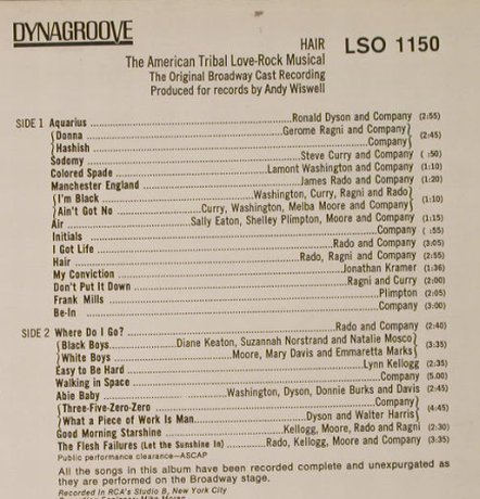 Hair: Original Broadway Cast, RCA Victor(LSO 1150), D,  - LP - H3298 - 6,00 Euro