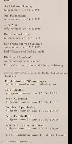 Valentin,Karl: Das Schönste von damals 1939, Telefunken(HT-P 508), D, m-/vg+,  - LP - H3299 - 6,00 Euro