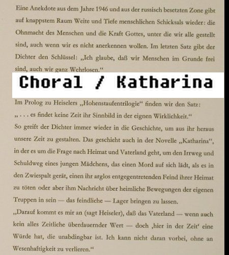 von Heiseler,Bernt - spricht: Der Choral / Katharina, Christophorus(CLP 75 411), D,  - 10inch - H3592 - 9,00 Euro