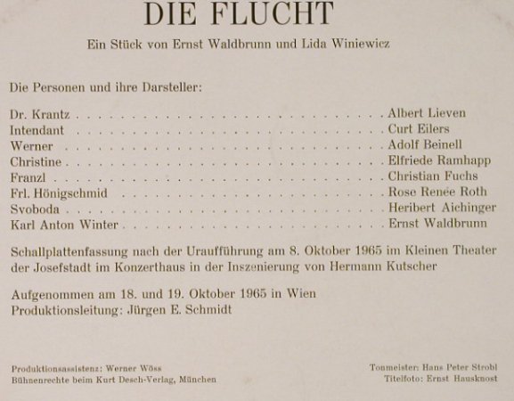 Die Flucht: von Ernst Waldbrunn,Lida Winiewicz, Lebendiges Wort(LW 28), A, vg+/m, 1965 - LP - H4153 - 9,00 Euro