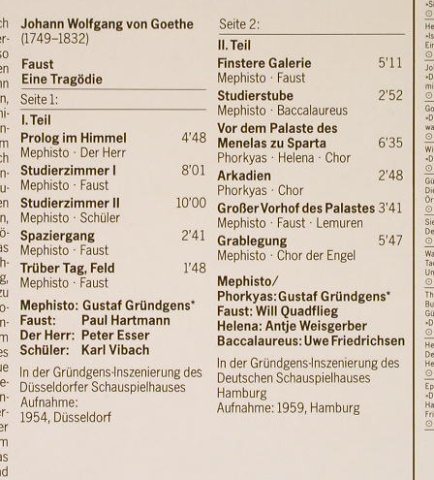 Gründgens,Gustav: Der Mephisto, D.Gr.(2571 103), D, 1980 - LP - H5461 - 5,00 Euro