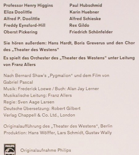 My Fair Lady: Original...Theater des Westens, fono-ring/Philips (SFGLP 77973), D Typ: LP Best.-Nr.: V1002 Preis: 7,50 Euro