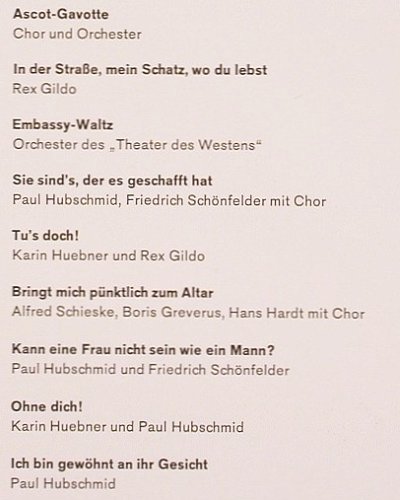 My Fair Lady: Original...Theater des Westens, fono-ring/Philips (SFGLP 77973), D Typ: LP Best.-Nr.: V1002 Preis: 7,50 Euro