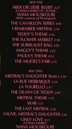 Mistral's Daughter: Erben der Liebe-Soundtrack, Carrere (6.26429 AP), D, 1985 Typ: LP Best.-Nr.: V119 Preis: 6,00 Euro