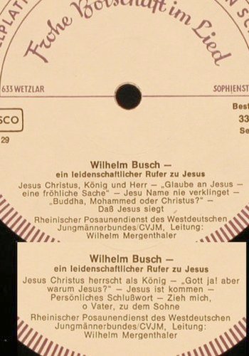 Busch,Wilhelm (Pastor Lübeck 1966): Ein Leidenschaftl. Rufer zu Jesus, HSW, Foc (33 712), D, m-/vg+ Typ: LP Best.-Nr.: V1250 Preis: 7,50 Euro