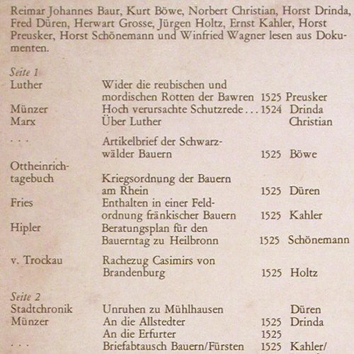 V.A.Bauernkrieg 1525: Dokumente 2, m-/vg+, Litera(8 65 220), DDR, 1975 - LP - V1446 - 5,00 Euro