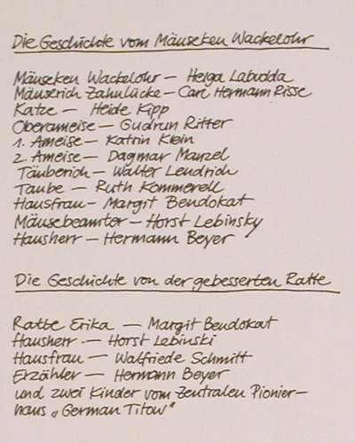 Mäuseken Wackelohr und..: Hans Fallada.. gebesserten Ratte, Litera (8 65 379), DDR, 1985 Typ: LP Best.-Nr.: V1695 Preis: 6,00 Euro