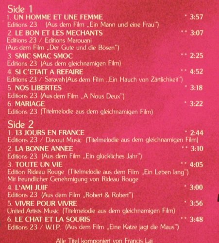 Lai,Francis: spielt d.schönsten...Claude Lelouch, WB(WB 56 799), D, 1980 - LP - V2148 - 6,00 Euro