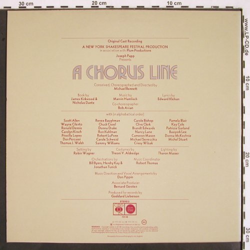 A Chorus Line: Original Cast Recording, CBS (CBS 70149), NL, 1975 Typ: LP Best.-Nr.: V2321 Preis: 6,00 Euro