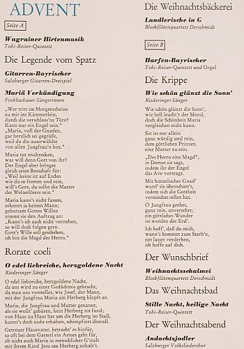 Waggerl,Karl Heinrich: Advend,umrahmt ... Salzburger Land, Christophorus (SCGLV 75 861), D Typ: LP Best.-Nr.: V2335 Preis: 5,00 Euro