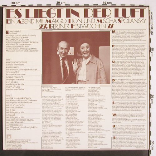 Lion,Margo & Mischa Spoliansky: Es liegt in der Luft (Live), Berliner Festspiele GmbH(A-3538), D, 1977 - LP - V2565 - 9,00 Euro
