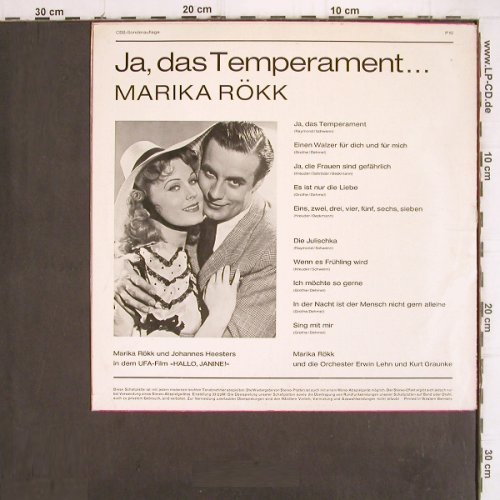 Rökk,Marika: Ja, das Temperament, m-/vg+, CBS, Sondraufl.(60354 P10), D,Mono,  - 10inch - V258 - 7,50 Euro