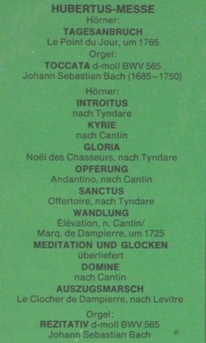 Barocke Hörnerklänge in Dom und Au: Hubertusmesse m.Orgel,Jagdfest.., Privat (F 666 089), D, vg-/m- Typ: LP Best.-Nr.: V2959 Preis: 5,00 Euro