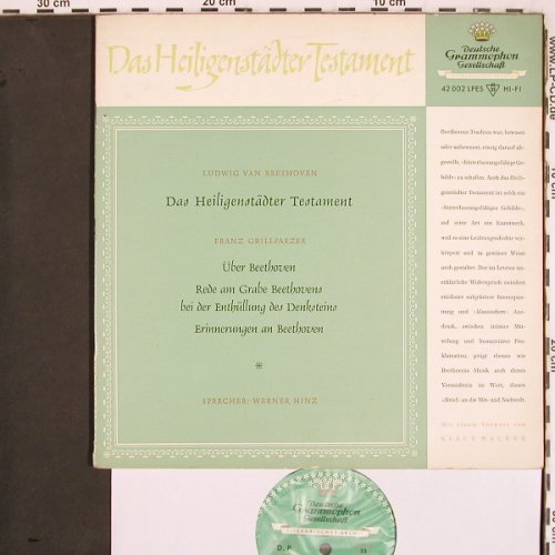 Das Heiligenstädter Testament: Rede am Grab Beethovens-Werner Hinz, D.Gr. (42 002 LPES), D,vg+/vg+, 1958 Typ: 10" Best.-Nr.: V3008 Preis: 6,00 Euro