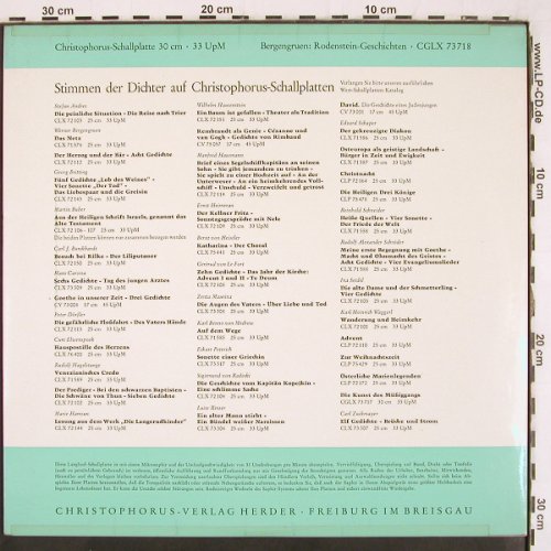 Bergengruen,Werner: Der Mann a.d. Hall,Zigeuner&Wiesel, Christophorus (CGLX 73 718), D Typ: LP Best.-Nr.: V3077 Preis: 9,00 Euro
