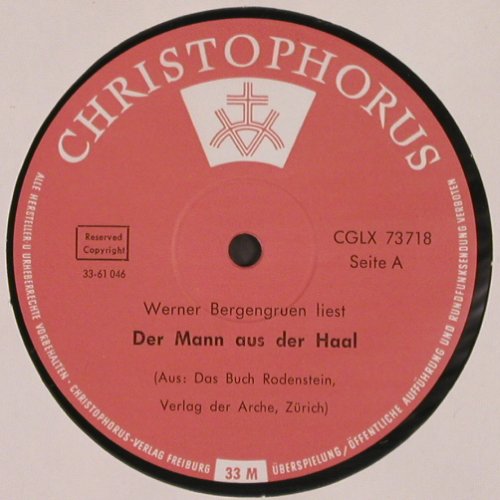 Bergengruen,Werner: Der Mann a.d. Hall,Zigeuner&Wiesel, Christophorus (CGLX 73 718), D Typ: LP Best.-Nr.: V3077 Preis: 9,00 Euro