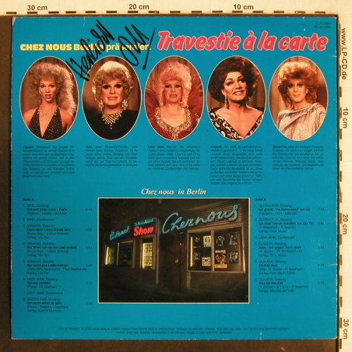 Chez Nous Berlin: Travestie à la carte, sign., Chez Nous Berlin (66.23901), D, 1986 Typ: LP Best.-Nr.: V3656 Preis: 9,00 Euro