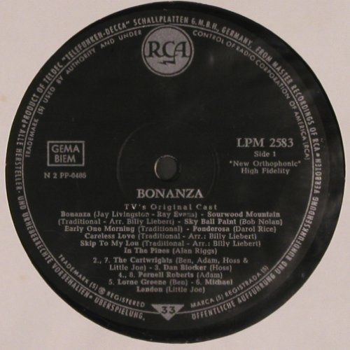 Bonanza: Ponderosa Party Time(music/spoken), RCA (LPM-2583), D, Mono, 1962 Typ: LP Best.-Nr.: V3692 Preis: 20,00 Euro