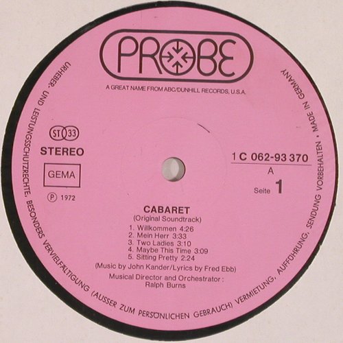 Cabaret: Original Sound Track Recording, Probe (pink)(C 062-93 370), D, 1972 - LP - V379 - 7,50 Euro