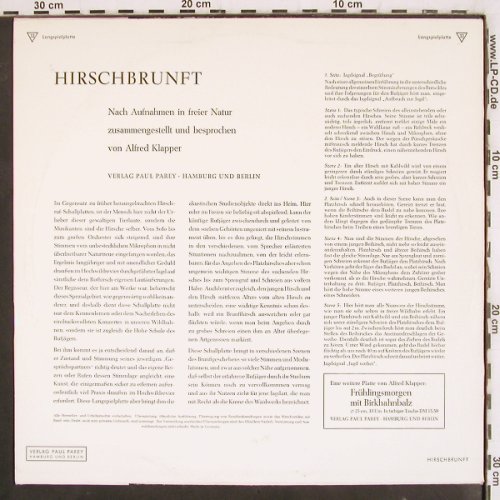Hirschbrunft: Nach Aufnahmen in der freien Natur, Verlag Paul Parey (PAR 2), D, Mono Typ: LP Best.-Nr.: V3815 Preis: 12,50 Euro