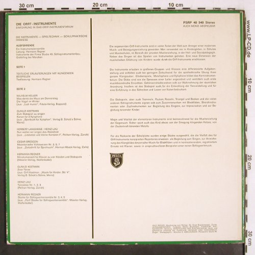 V.A.Die Orff-Instrumente: Einführung in das Orff-Instrument., Pelca (PSRP 40 540), D,Booklet Typ: LP Best.-Nr.: V3834 Preis: 12,50 Euro